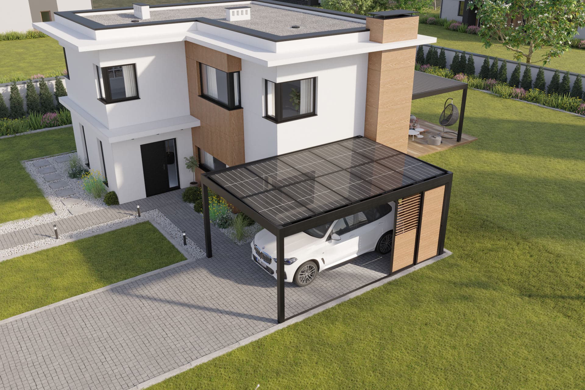 Carport jednostanowiskowy — realizacja zadaszenia tarasowego w Trójmieście 1